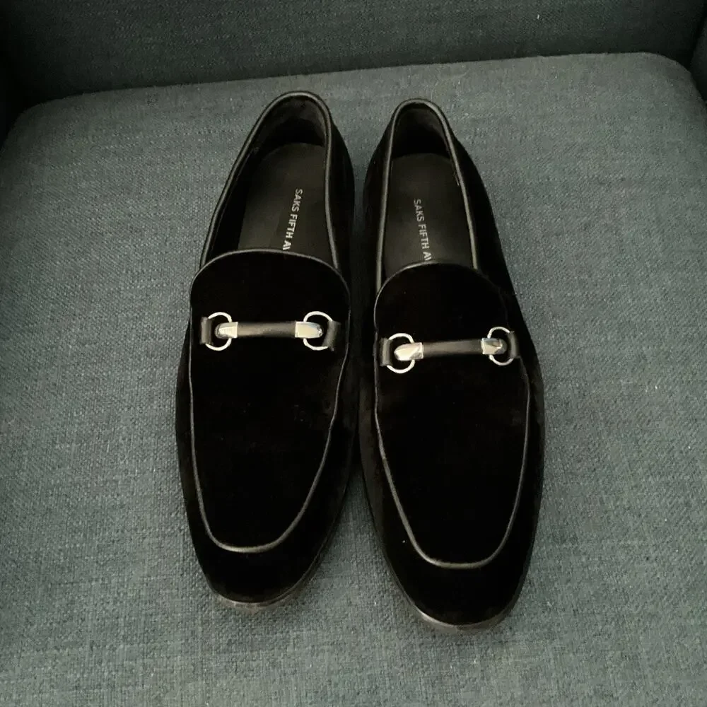 Saks Fifth Avenue Black Velvet Bit Loafers Evening Shoes Mens 7.5M DOLO-1
